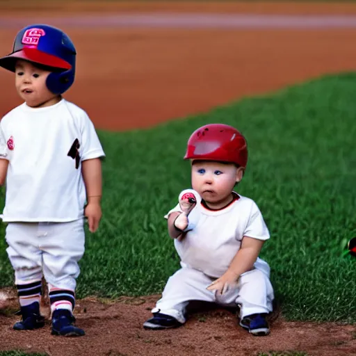 Prompt: Babies playing baseball