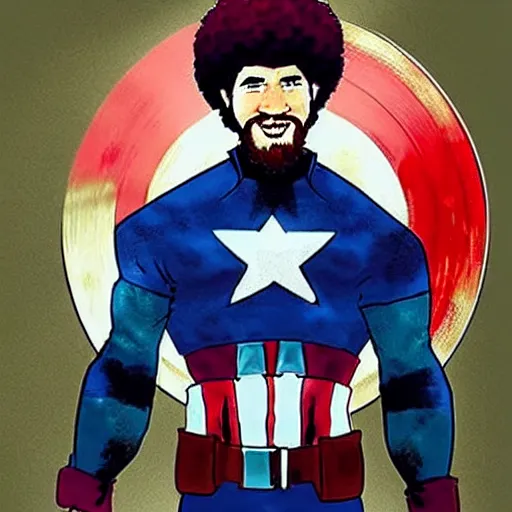 Prompt: bob ross as captain america