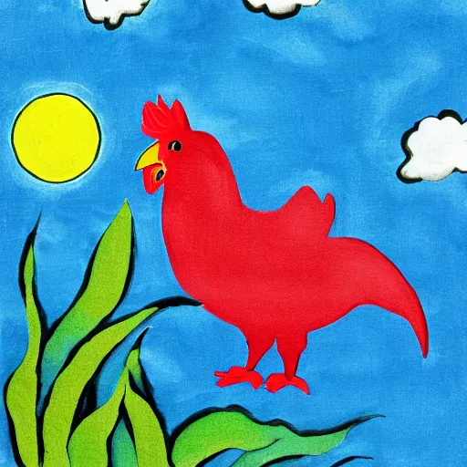 Prompt: colorful sky chicken, In the style of Hayao Miyzaki