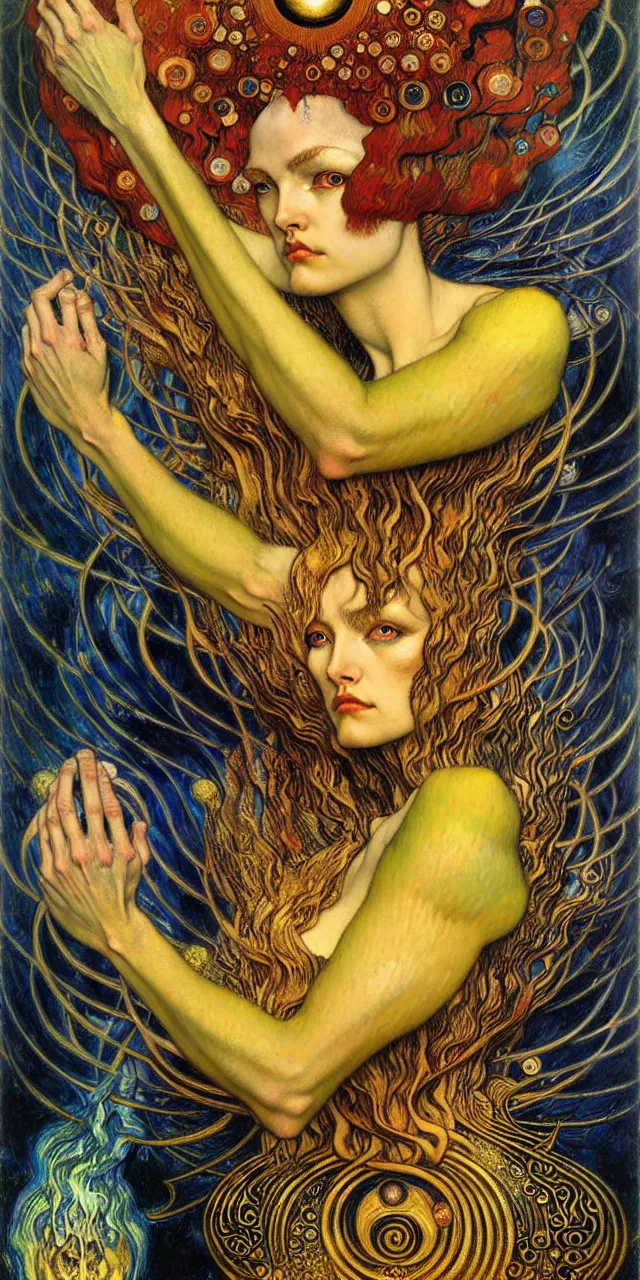 Image similar to Divine Chaos Engine by Karol Bak, Jean Delville, William Blake, Gustav Klimt, and Vincent Van Gogh, symbolist, visionary