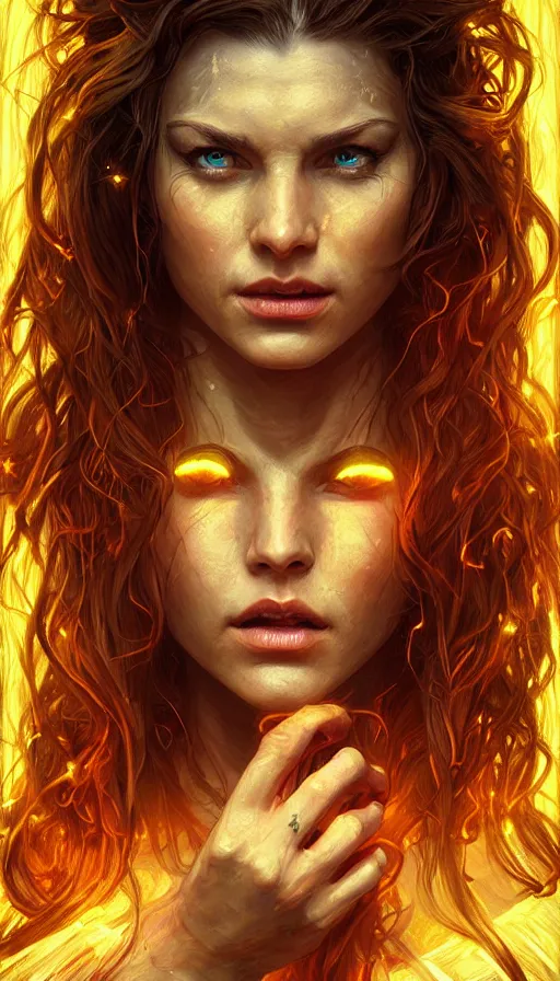 Prompt: furious gorgeous woman painted on a door, lord of the rings ,neon, fibonacci, sweaty, insane, intricate, highly detailed, digital painting, artstation, concept art, smooth, sharp focus, illustration, Unreal Engine 5, 8K, art by artgerm and greg rutkowski and alphonse mucha