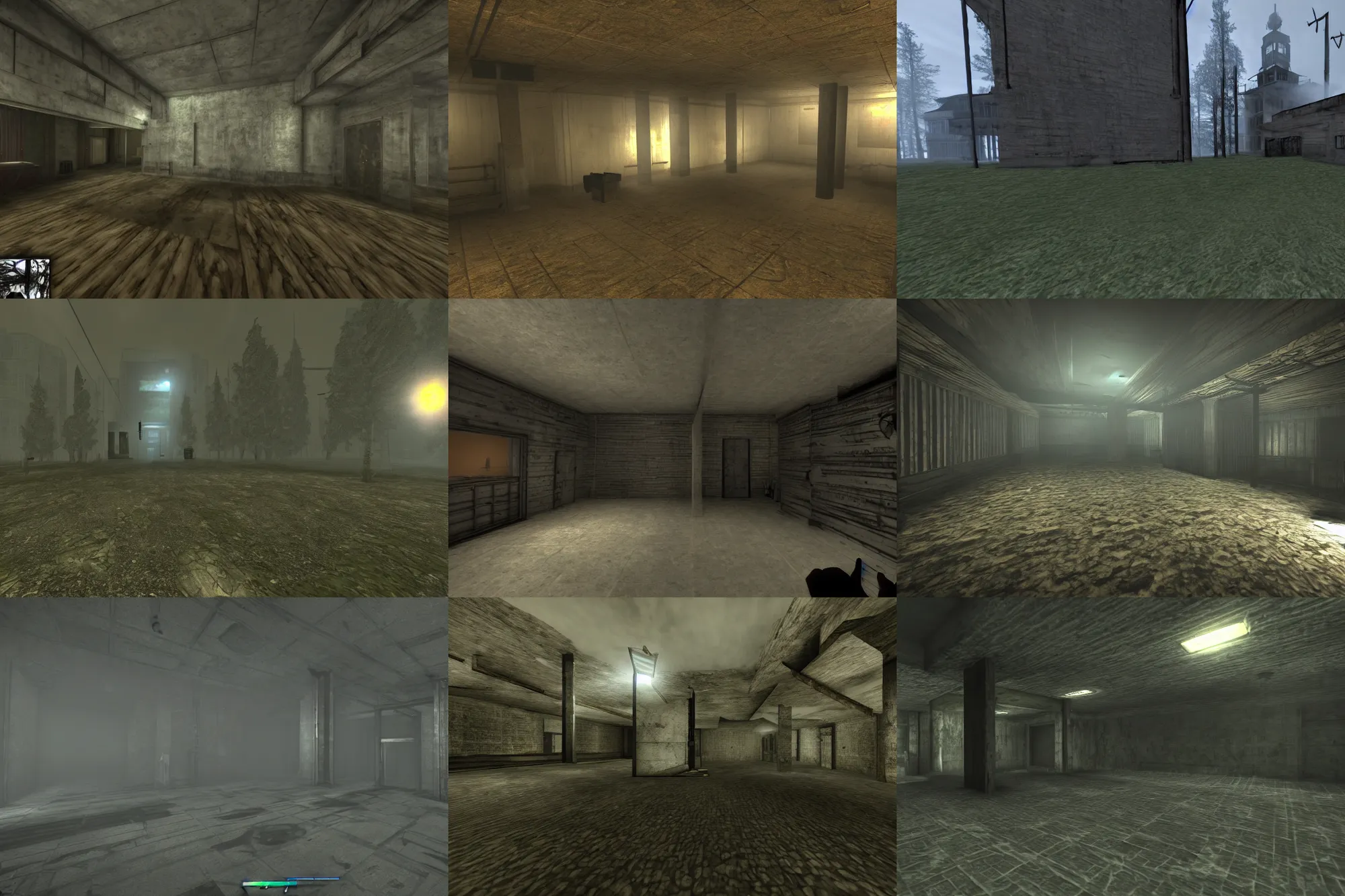Prompt: garry's mod, steam workshop maps, liminal spaces, source engine map, high contrast, mysterious eerie lighting, interior gameplay screenshot