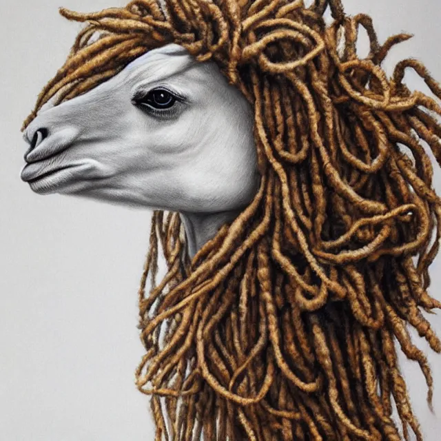 Image similar to llama with dreadlocks, by mandy jurgens, ernst haeckel, artgerm, james jean