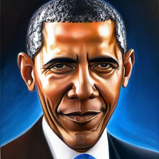 Image similar to hyper-realistic oil painting of Barak Obama by Mike Darga