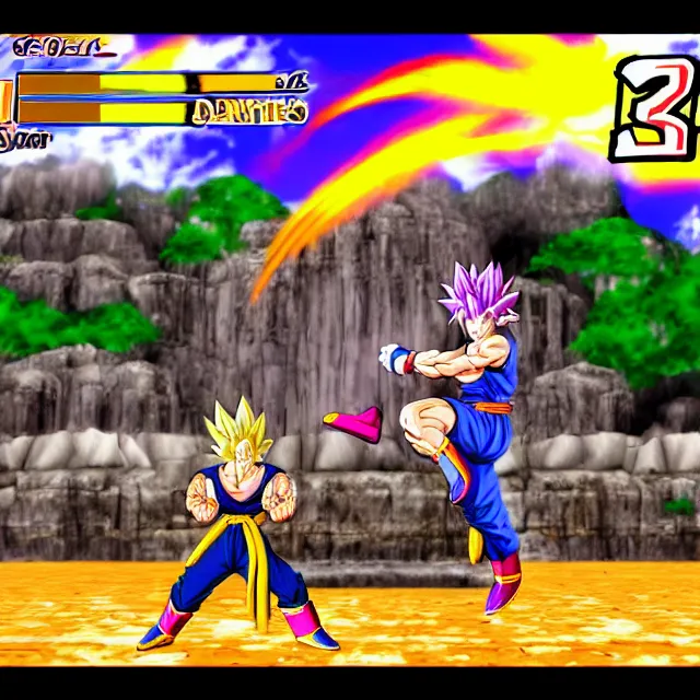 Image similar to gameplay of a dragon ball 3 d platform fighter on the nintendo 6 4