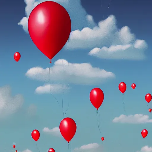 Prompt: digital art of plenty of birthday balloons floating above a beautiful countryside. artstation cgsociety masterpiece