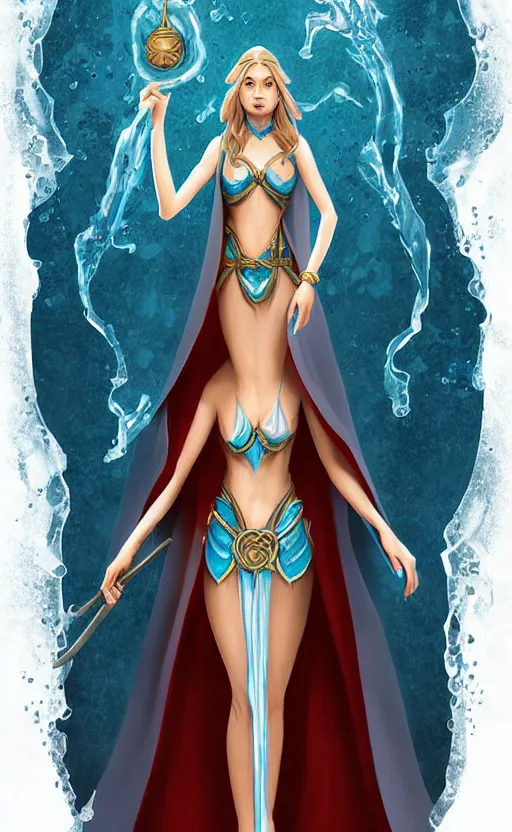 Image similar to elf female sorcerer doing water magic spells, blue robes, exquisite details, full body character design on a white background, by studio muti