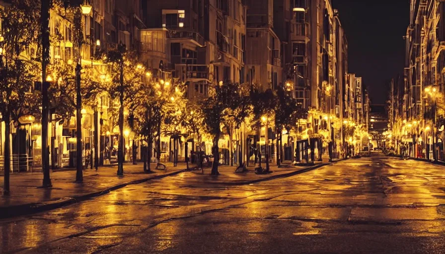 Prompt: a beautiful city street at night