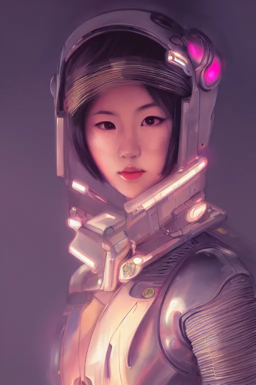 Image similar to portrait futuristic beautiful japanese Airforce armored pilot Girl, in future fighter, airport, ssci-fi, fantasy, intricate, very very beautiful, elegant, human anatomy, neon light, highly detailed, digital painting, artstation, concept art, soft light, smooth, sharp focus, illustration, art by tian zi and WLOP and alphonse mucha