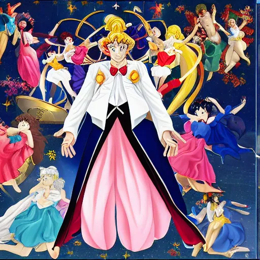 Prompt: sailor moon tuxedo mask renaissance painting