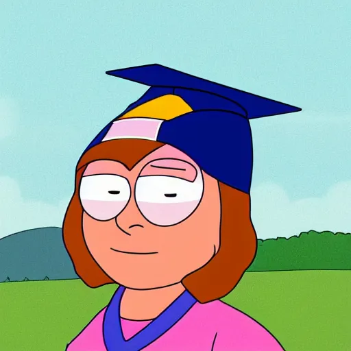 Image similar to Meg Griffin from Family Guy graduating college, animated in the style of Family Guy (1999)