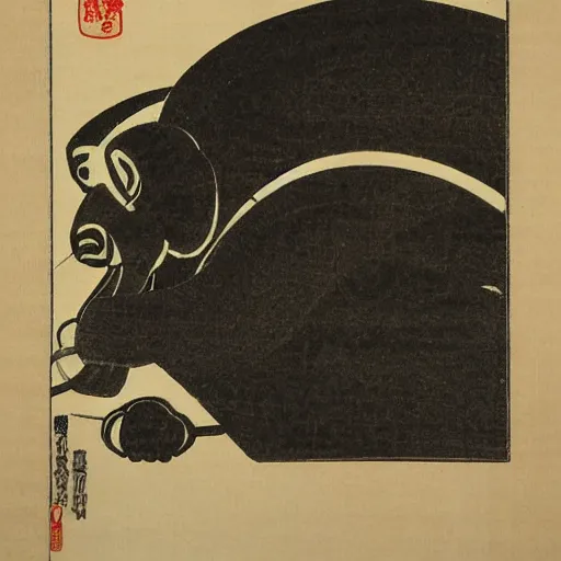 Image similar to japanese woodblock print of a vacuum cleaner