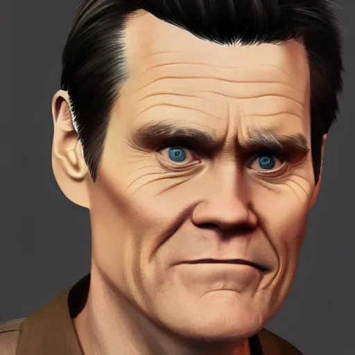 Prompt: hyper - realistic portrait of jim carrey in a gta game, concept art, 3 d, 4 k