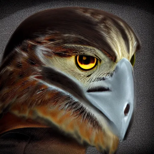 Prompt: cyborg hawk realistic photo,