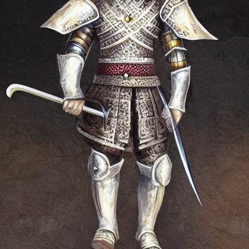 Prompt: asian knight with sword on white bear unsymmetrical realistic fantasy