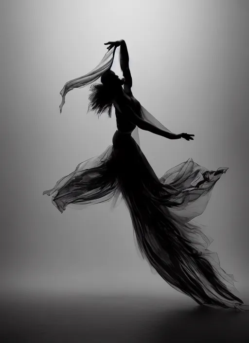 Image similar to a Photorealistic dramatic hyperrealistic render of a beautiful Female smoke dancer by Ken Brower and Deborah Ory of NYC Dance project,Lois Greenfield,Flowing cloth and smoke,Beautiful dynamic dramatic dark moody lighting,volumetric,shadows,cinematic atmosphere,Octane render,8K