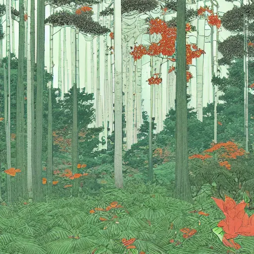 Prompt: forest in the morning light, by Rumiko Takahashi, hyper detailed