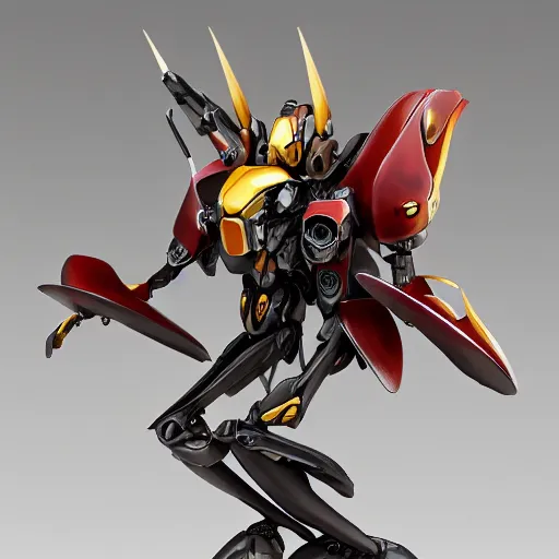 Image similar to futuristic ophrys insectifera mecha fly orchid body, sepals forming helmet, floral details, ophrys, 8 k hd resolution, barbatos gundam with floral inlay, bandai box art, star wars, makoto kobayashi, frank gehry, raymond swanland