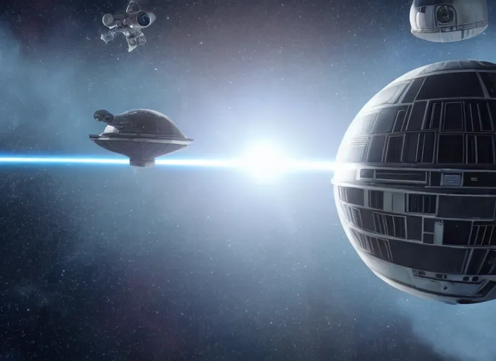 Image similar to film still of the death star hovering above earth in the new star wars movie, 4 k