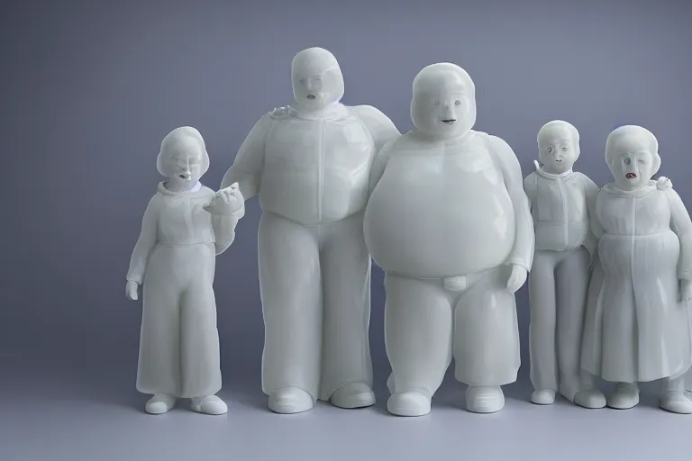 Prompt: translucent glass alabaster sculpture of the Bibendum family portrait, backlight, Michelin Man family portrait, luminescence, sculpture, photograph, studio lighting, product photography, while marble, figurine, unreal engine, cryengine, ambient occlusion