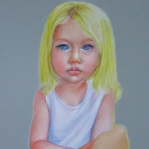 Prompt: 4 year old blonde girl with iphone colored pencil on white background by eloise wilkin