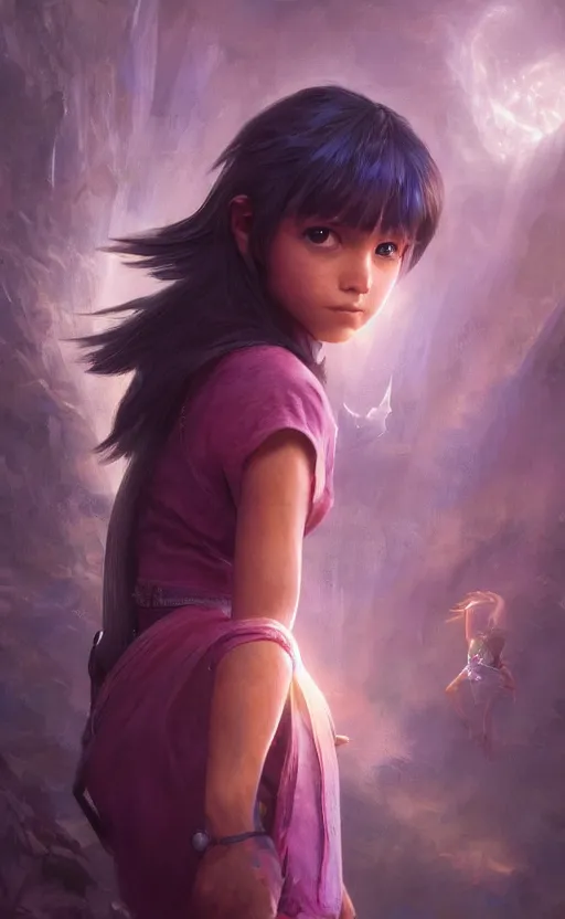 Prompt: a girl from final fantasy live action, dora the explorer, evocative, mystical night, very very very very detailed, award winning, masterpiece digital painting by greg rutkowski, alex grey, artstation, 4 k wallpaper