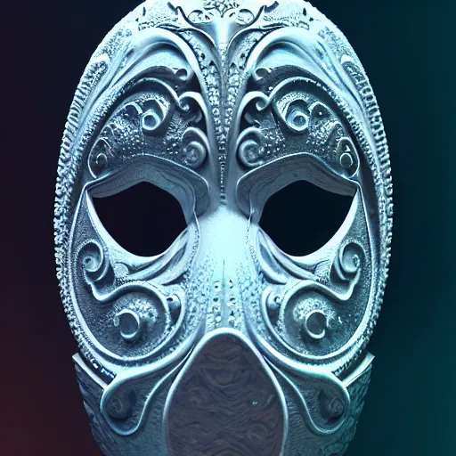 Prompt: an elaborate intricate mask made of water splashing into the waves, rendered in octane, behance hd, bokeh backdrop