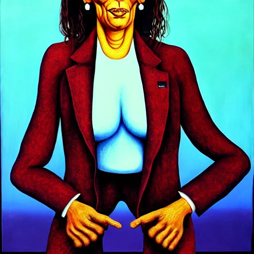 Prompt: portrait of kamala harris wearing pantsuit by otto dix, junji ito, hr ginger, jan svankmeyer, beksinski, claymation, hyperrealistic, aesthetic, masterpiece