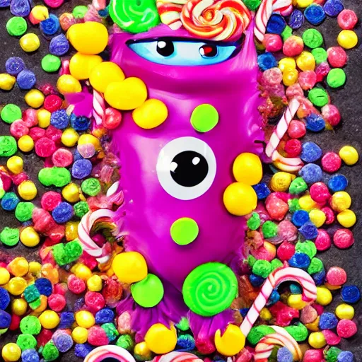 Prompt: photo of a monster made of candy