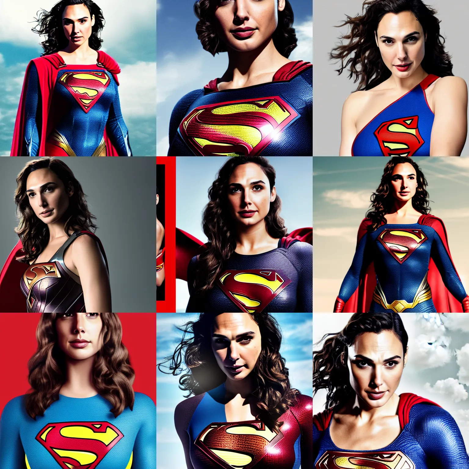 Prompt: a portrait of Gal Gadot wearing Superman suit of Henry Cavill version, 4K