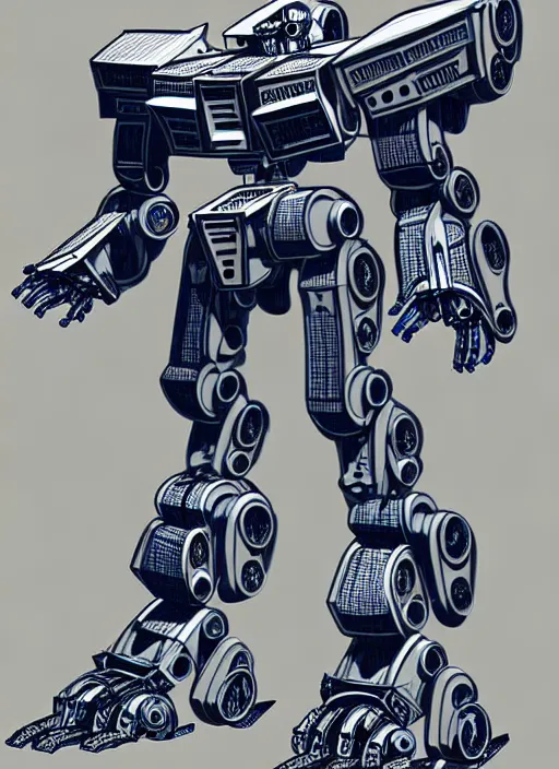 Prompt: very technical and detailed blueprint of a robot tiger, center frame, side view intricate details, ultra - detailed, baroque style, illustration, desaturated, concept art, battletech, mechwarrior, zoids, gundam