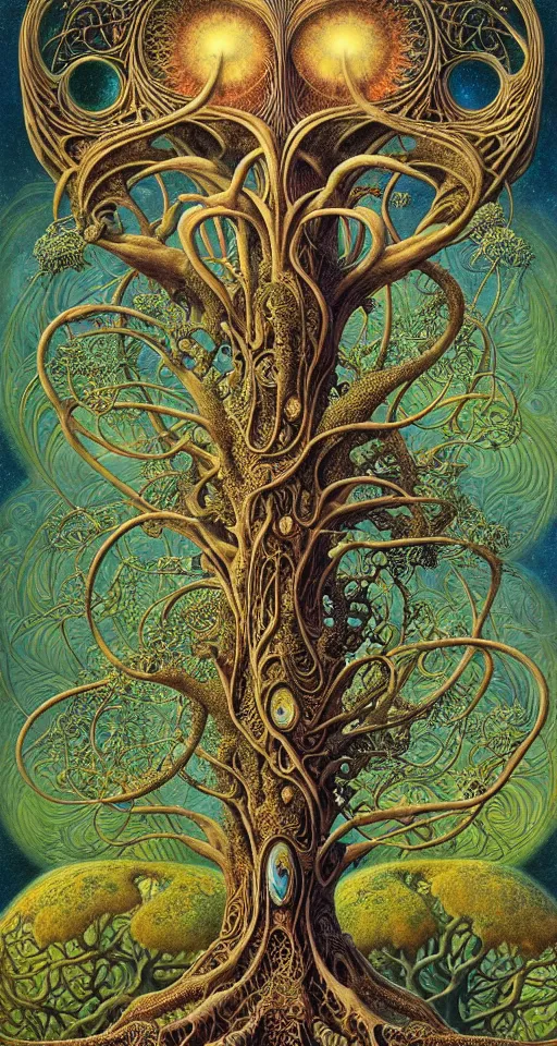 Image similar to tree of life by roger dean and andrew ferez, art forms of nature by ernst haeckel, divine chaos engine, symbolist, visionary, art nouveau, botanical fractal structures, organic, detailed, realistic, surreality