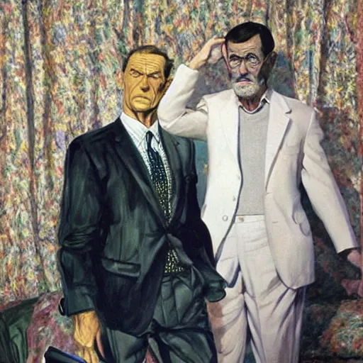 Image similar to sigmund freud as james bond, by robert e. mcginnis, by lucian freud, by neo rauch