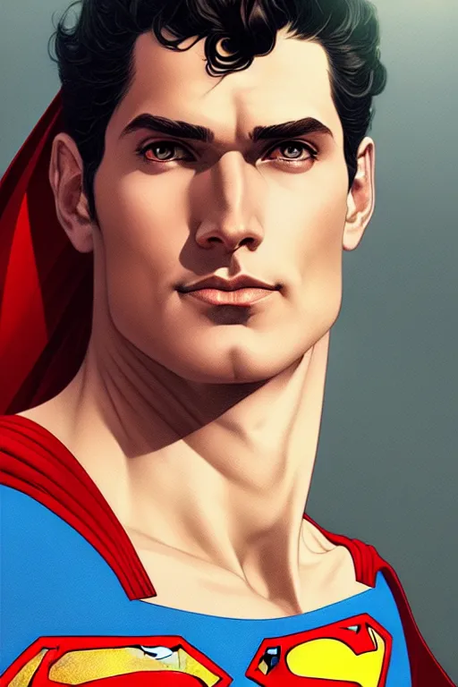 Prompt: a portrait of superman, fantasy, sharp focus, intricate, elegant, digital painting, artstation, matte, highly detailed, concept art, illustration, ambient lighting, art by ilya kuvshinov, artgerm, alphonse mucha, and greg rutkowski