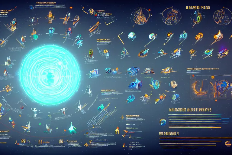 Image similar to detailed infographic poster on a digital piece of paper, depicting humanity's stats, abilities and popularity with various extraterrestrial cultures, in the style of wlop, illustration, epic, fantasy, hyper detailed, smooth, unreal engine, sharp focus, ray tracing