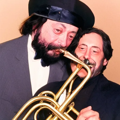 Image similar to photo of chuck mangione hugging his flugelhorn