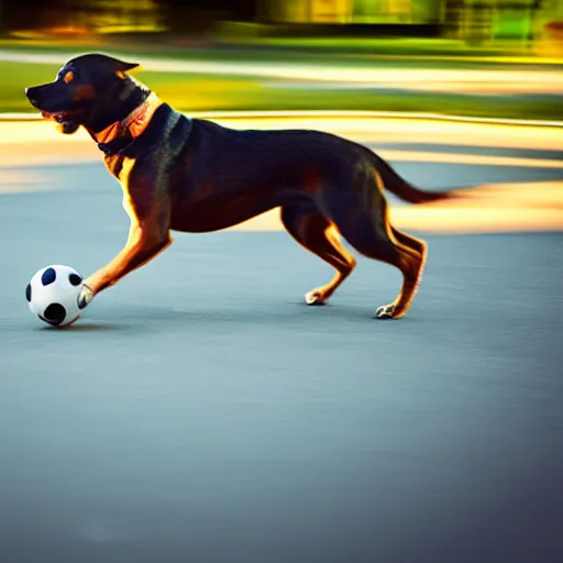 Image similar to ball catching a dog, motion blur, cinematic lighting