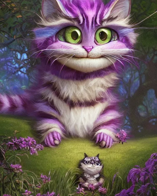 Prompt: an adorable cheshire cat in wonderland | highly detailed | very intricate | symmetrical | fantasy and whimsical and magical | soft cinematic lighting | disney pixar | award - winning | painted by donato giancola and paul lehr and ross tran | pastel color palette | featured on artstation