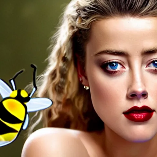 Image similar to Amber heard physically unknowingly steps on a tiny bee, photorealism, fake