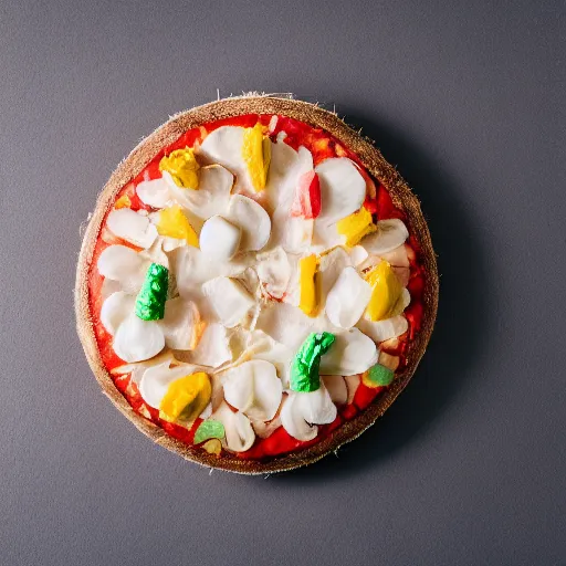 Prompt: A coconut ((🍕)) made entirely out of 🥥 , 🥥 🍕 hybrid, 4k food photography