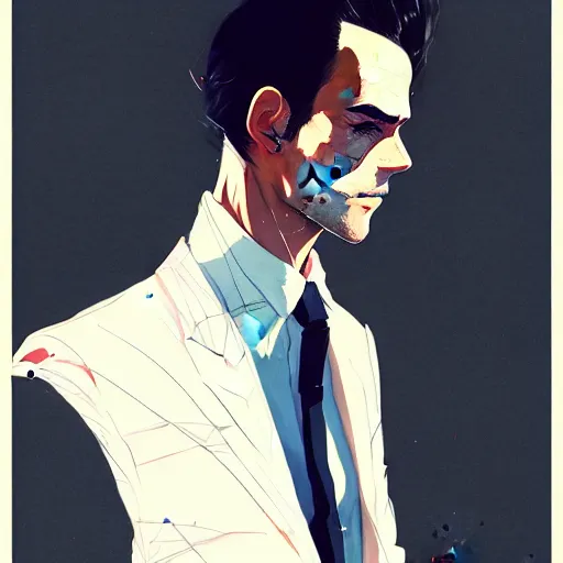 Image similar to a ultradetailed portrait painting of a stylish man wearing suit outfit, by conrad roset, greg rutkowski and makoto shinkai trending on artstation