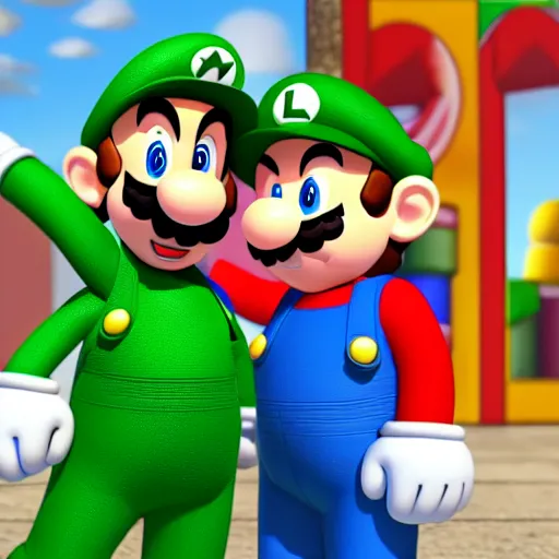 Image similar to Mario and Luigi wearing Hermes suits, photorealistic, ultra-detailed, 4k high resolution, HDR shot