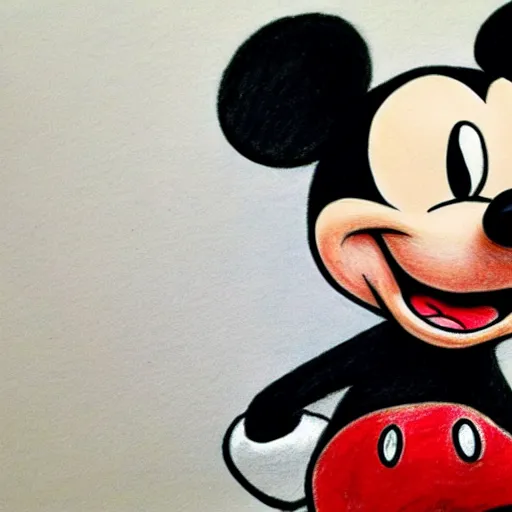 Image similar to A sketchy drawing of Mickey Mouse in the style of Tim Burton