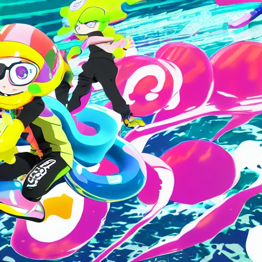 Prompt: Splatoon Inkling, in the style of official manga artwork, key anime visual, colored illustration, magazine cover, 4K