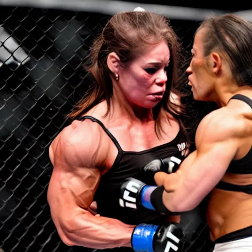 Image similar to transgender muscular woman beating up woman in ufc