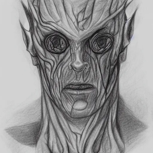 Image similar to a flesh creature with veins and eyes, pencil sketch