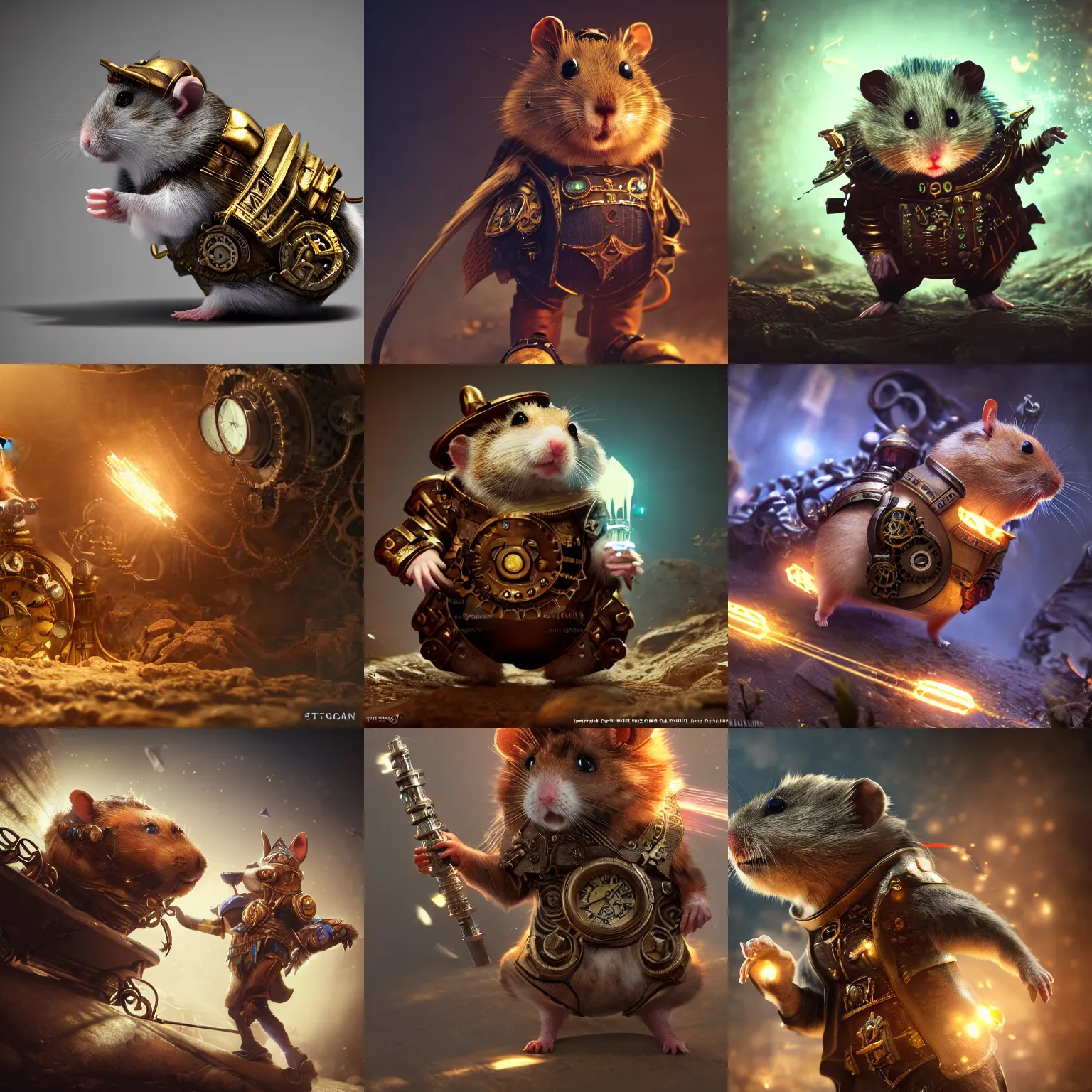 Prompt: hamster in steampunk wizard armor, intricate detail, volumetric lighting, epic composition, hyper detailed, ultra realistic, sharp focus, octane render, volumetric, ray tracing, artstation trending, cgsociety, sense of awe, 4 k