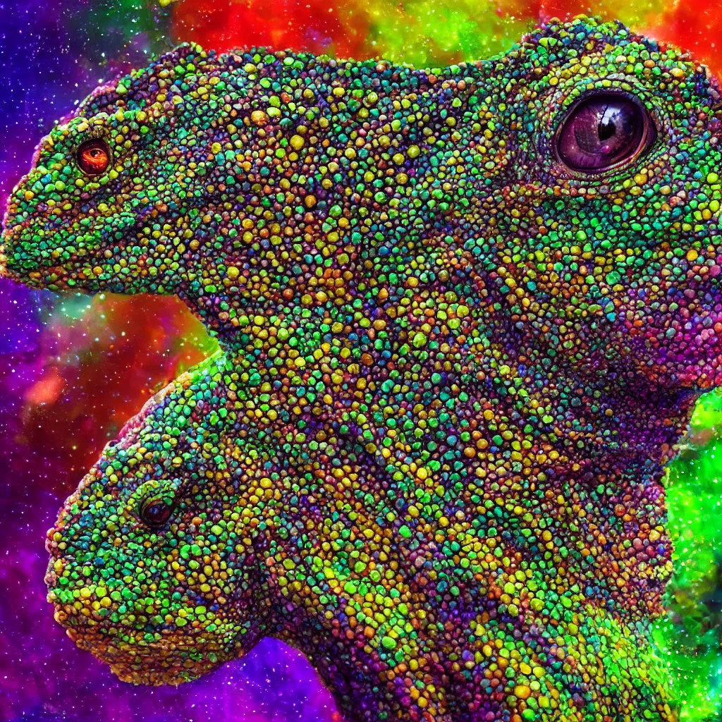 Prompt: detailed portrait of beautiful long chameleon surrounded by iridescent smoke, dark fantasy, sharp focus, both head and tail are visible, in vibrant, vivid, magical shiny skin, deep dark eye, focus on the eye, symmetry, highly detailed, 4 k digital painting, detailed skin, crystal, magical, raytracing, plasma, artistic, unreal engine render