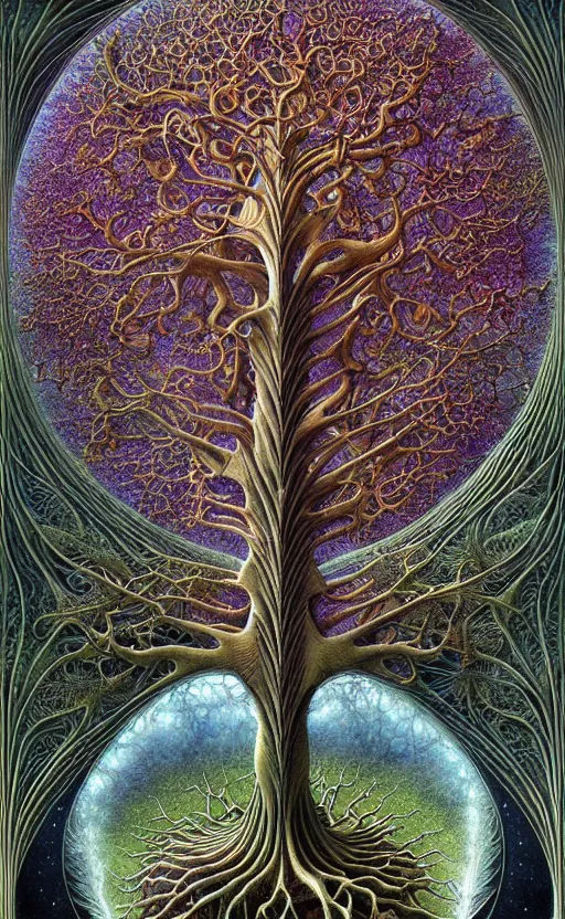 Image similar to tree of life by roger dean and andrew ferez, art forms of nature by ernst haeckel, divine chaos engine, symbolist, visionary, art nouveau, botanical fractal structures, organic, detailed, realistic, surreality