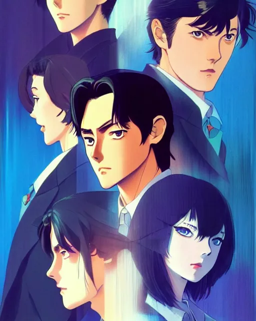 Image similar to Anime as young Alain Delon || cute-fine-face, pretty face, realistic shaded Perfect face, fine details. Anime. realistic shaded lighting poster by Ilya Kuvshinov katsuhiro otomo ghost-in-the-shell, magali villeneuve, artgerm, Jeremy Lipkin and Michael Garmash and Rob Rey as Le Cercle Rouge, as Purple Noon